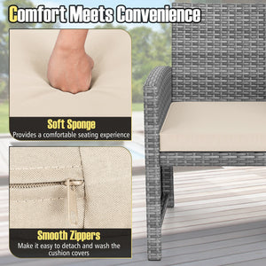 3 Pieces Patio Furniture Set with Tempered Glass Coffee Table and Soft Seat Cushions-White view 9