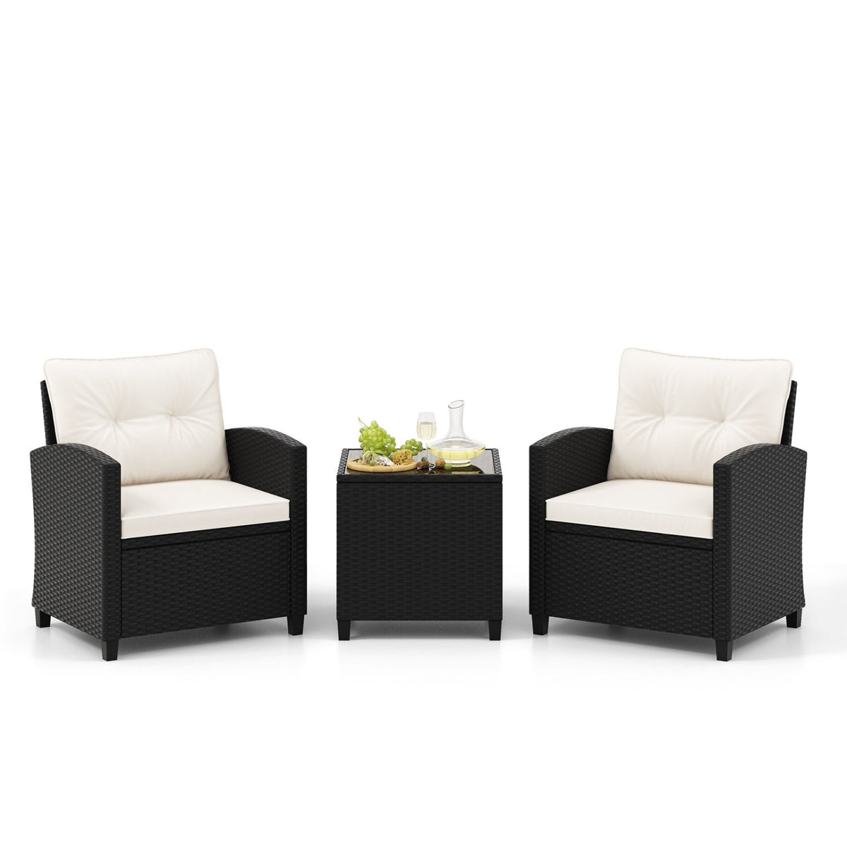 3 Pieces Patio Furniture Set with Tempered Glass Coffee Table-White view 4