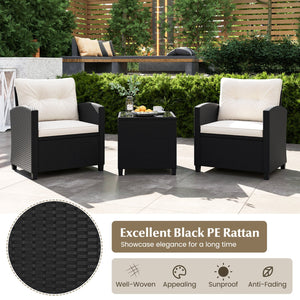 3 Pieces Patio Furniture Set with Tempered Glass Coffee Table-White view 6