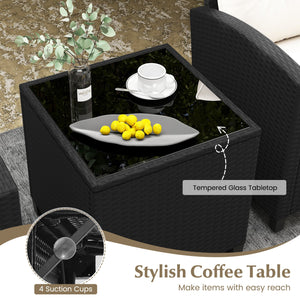 3 Pieces Patio Furniture Set with Tempered Glass Coffee Table-White view 8