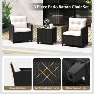 3 Pieces Patio Furniture Set with Tempered Glass Coffee Table-White view 9