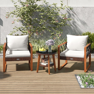 3 Pieces Patio Furniture Set with Tempered Glass Top Table and Soft Cushions-Off White view 2