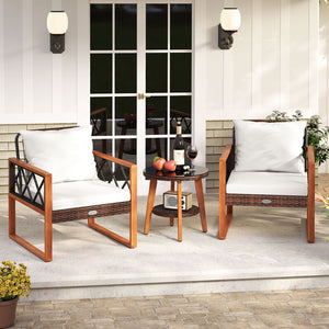 3 Pieces Patio Furniture Set with Tempered Glass Top Table and Soft Cushions-Off White view 6