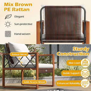 3 Pieces Patio Furniture Set with Tempered Glass Top Table and Soft Cushions-Off White view 7