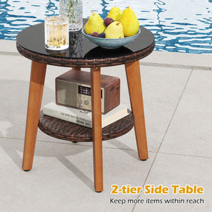 3 Pieces Patio Furniture Set with Tempered Glass Top Table and Soft Cushions-Off White view 8