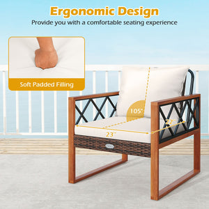 3 Pieces Patio Furniture Set with Tempered Glass Top Table and Soft Cushions-Off White view 9