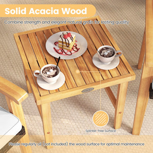 3 Pieces Patio PE Wicker Furniture Set Acacia Wood Outdoor Conversation Bistro Set-White view 7