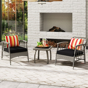 3 Pieces Patio PE Wicker Furniture Set with 5-Level Adjustable Backrest-Gray view 2