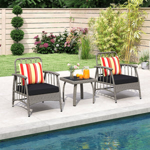 3 Pieces Patio PE Wicker Furniture Set with 5-Level Adjustable Backrest-Gray view 3