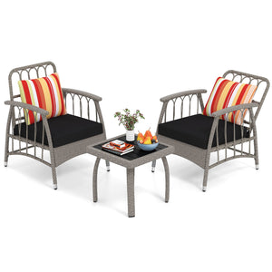 3 Pieces Patio PE Wicker Furniture Set with 5-Level Adjustable Backrest-Gray view 4
