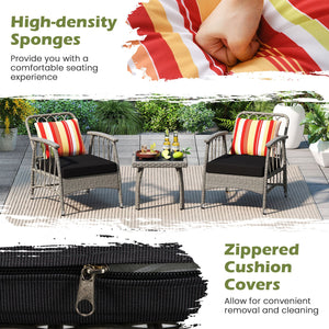 3 Pieces Patio PE Wicker Furniture Set with 5-Level Adjustable Backrest-Gray view 7