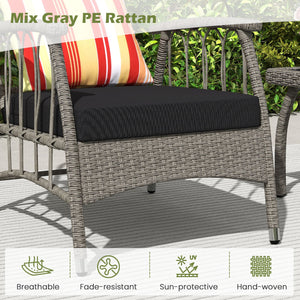 3 Pieces Patio PE Wicker Furniture Set with 5-Level Adjustable Backrest-Gray view 9