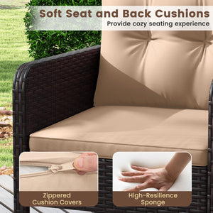 3 Pieces Patio PE Wicker Furniture Set with Cushions, for Porch and Balcony-Beige view 8