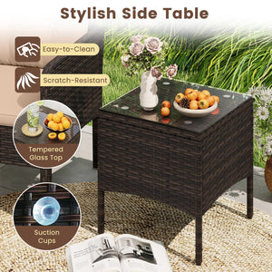 3 Pieces Patio PE Wicker Furniture Set with Cushions, for Porch and Balcony-Beige view 9