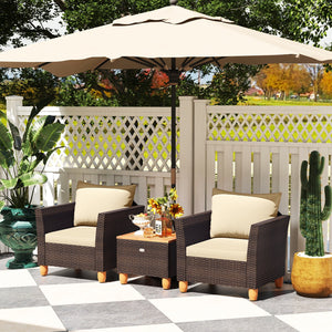 3 Pieces Patio Rattan Bistro Furniture Set with Wooden Table Top-Beige view 5