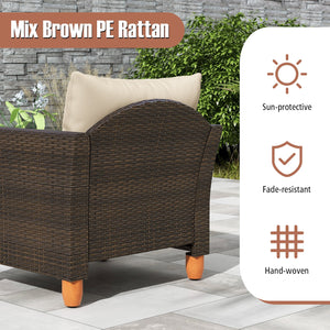 3 Pieces Patio Rattan Bistro Furniture Set with Wooden Table Top-Beige view 7