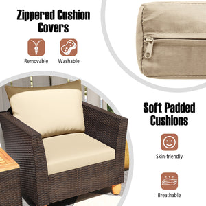 3 Pieces Patio Rattan Bistro Furniture Set with Wooden Table Top-Beige view 8
