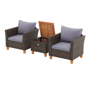 3 Pieces Patio Rattan Bistro Furniture Set with Wooden Table Top-Gray view 4