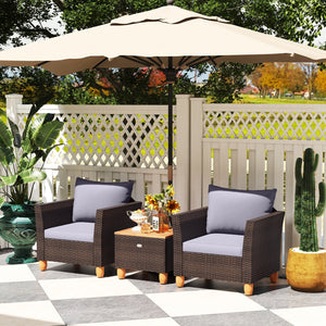 3 Pieces Patio Rattan Bistro Furniture Set with Wooden Table Top-Gray view 7