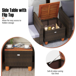 3 Pieces Patio Rattan Bistro Furniture Set with Wooden Table Top-Gray view 8