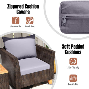 3 Pieces Patio Rattan Bistro Furniture Set with Wooden Table Top-Gray view 9