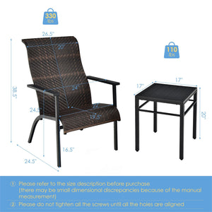 3 Pieces Patio Rattan Bistro Set with High Backrest and Armrest-Brown view 4