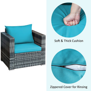 3 Pieces Patio Rattan Furniture Bistro Sofa Set with Cushioned-Turquoise view 6