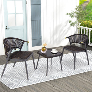 3 Pieces Patio Rattan Furniture Set for Backyard Poolside-Brown and Black view 2