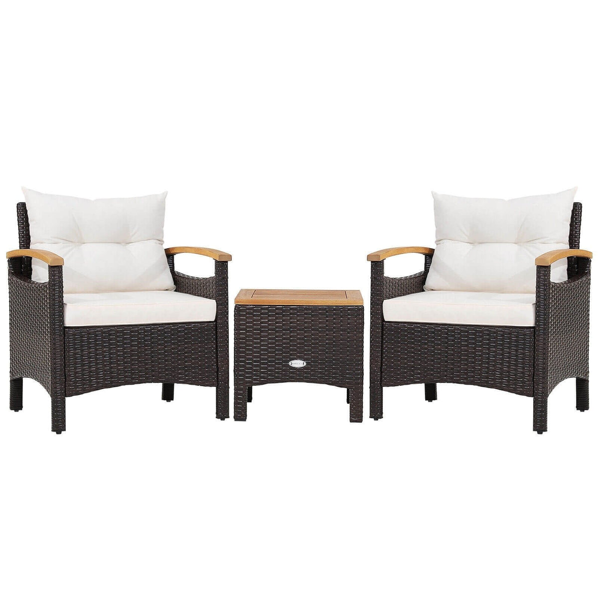 3 Pieces Patio Rattan Furniture Set with Removable Cushion-Off White