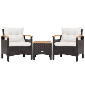 3 Pieces Patio Rattan Furniture Set with Removable Cushion-Off White