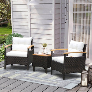 3 Pieces Patio Rattan Furniture Set with Removable Cushion-Off White view 2