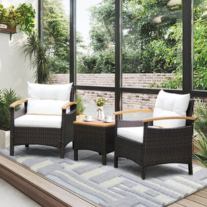 3 Pieces Patio Rattan Furniture Set with Removable Cushion-Off White view 3