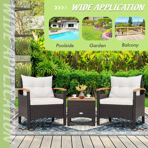 3 Pieces Patio Rattan Furniture Set with Removable Cushion-Off White view 5