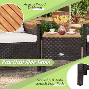 3 Pieces Patio Rattan Furniture Set with Removable Cushion-Off White view 6