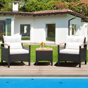3 Pieces Patio Rattan Furniture Set with Removable Cushion-Off White view 7