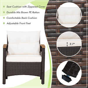 3 Pieces Patio Rattan Furniture Set with Removable Cushion-Off White view 9