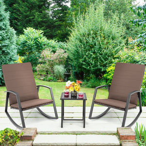 3 Pieces Patio Rattan Rocking Furniture Set-Brown view 2
