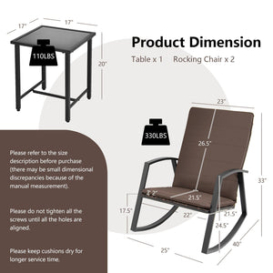 3 Pieces Patio Rattan Rocking Furniture Set-Brown view 4