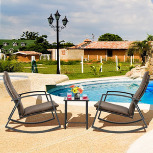 3 Pieces Patio Rattan Rocking Furniture Set-Brown view 6