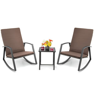 3 Pieces Patio Rattan Rocking Furniture Set-Brown view 7