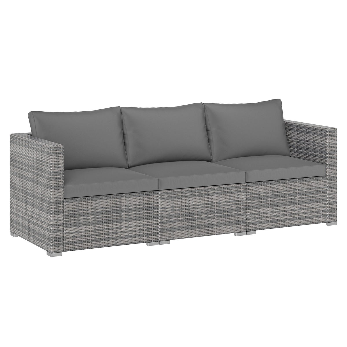 3 Pieces Patio Sectional Sofa Set PE Rattan Modular Couch Furniture Set with Soft Cushions-Gray