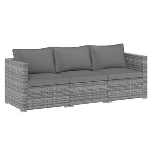 3 Pieces Patio Sectional Sofa Set PE Rattan Modular Couch Furniture Set with Soft Cushions-Gray