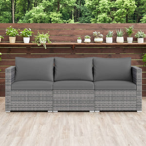 3 Pieces Patio Sectional Sofa Set PE Rattan Modular Couch Furniture Set with Soft Cushions-Gray view 2