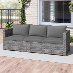 3 Pieces Patio Sectional Sofa Set PE Rattan Modular Couch Furniture Set with Soft Cushions-Gray view 3
