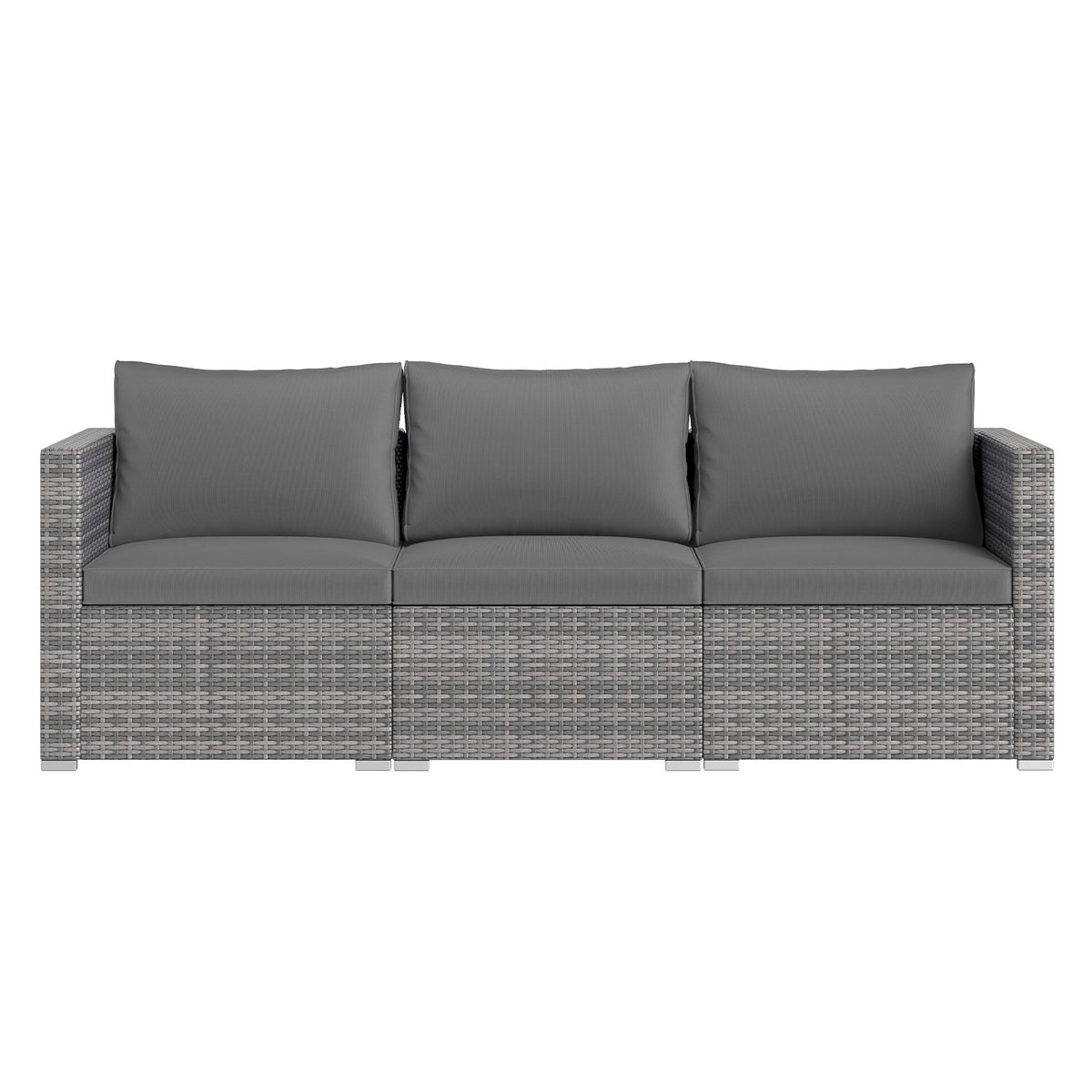 3 Pieces Patio Sectional Sofa Set PE Rattan Modular Couch Furniture Set with Soft Cushions-Gray view 4
