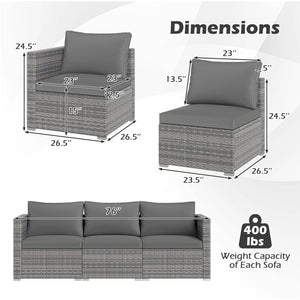 3 Pieces Patio Sectional Sofa Set PE Rattan Modular Couch Furniture Set with Soft Cushions-Gray view 5