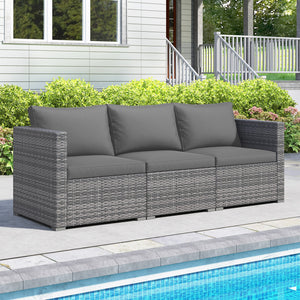 3 Pieces Patio Sectional Sofa Set PE Rattan Modular Couch Furniture Set with Soft Cushions-Gray view 6