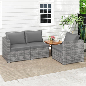 3 Pieces Patio Sectional Sofa Set PE Rattan Modular Couch Furniture Set with Soft Cushions-Gray view 7