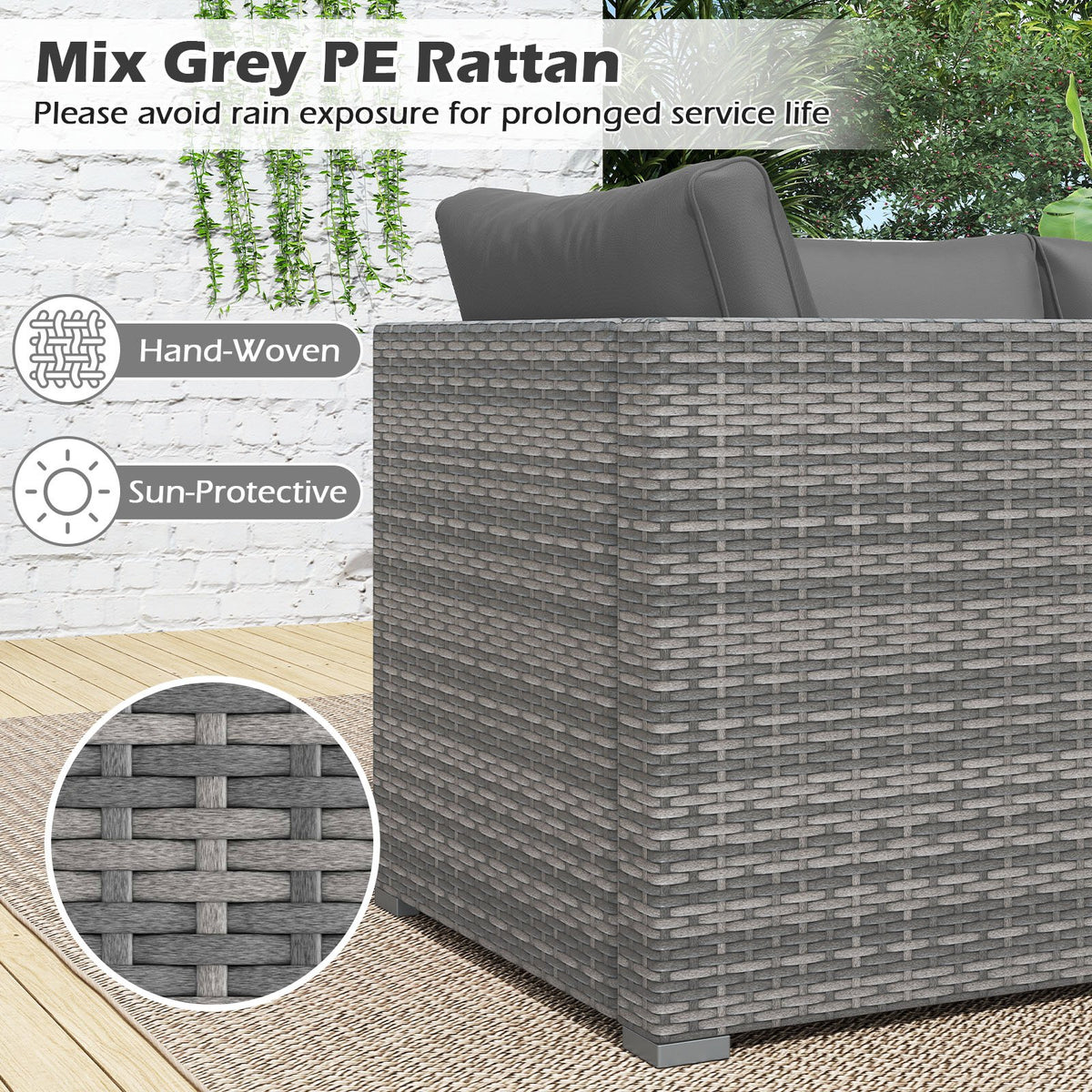3 Pieces Patio Sectional Sofa Set PE Rattan Modular Couch Furniture Set with Soft Cushions-Gray view 8