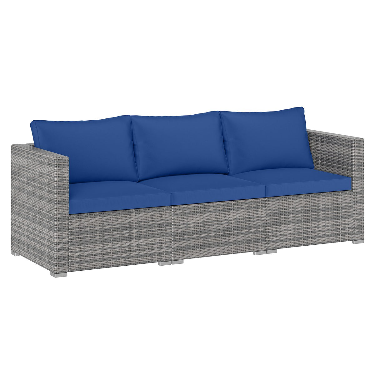 3 Pieces Patio Sectional Sofa Set PE Rattan Modular Couch Furniture Set with Soft Cushions-Navy